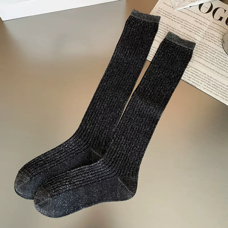 Crystorax | Women’s Thin Calf Socks with Vertical Knit Texture for Summer