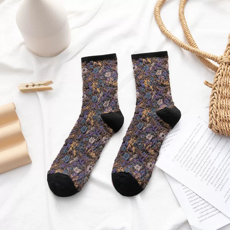 Crystorax | Women’s Cotton Mid-Calf Socks with Lace Trim for Autumn Winter