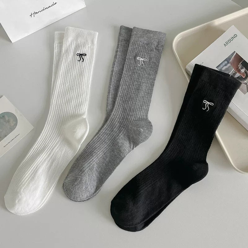 Crystorax | Women’s Ballet Bow Mid-Calf Socks with Lightweight Cotton Knit