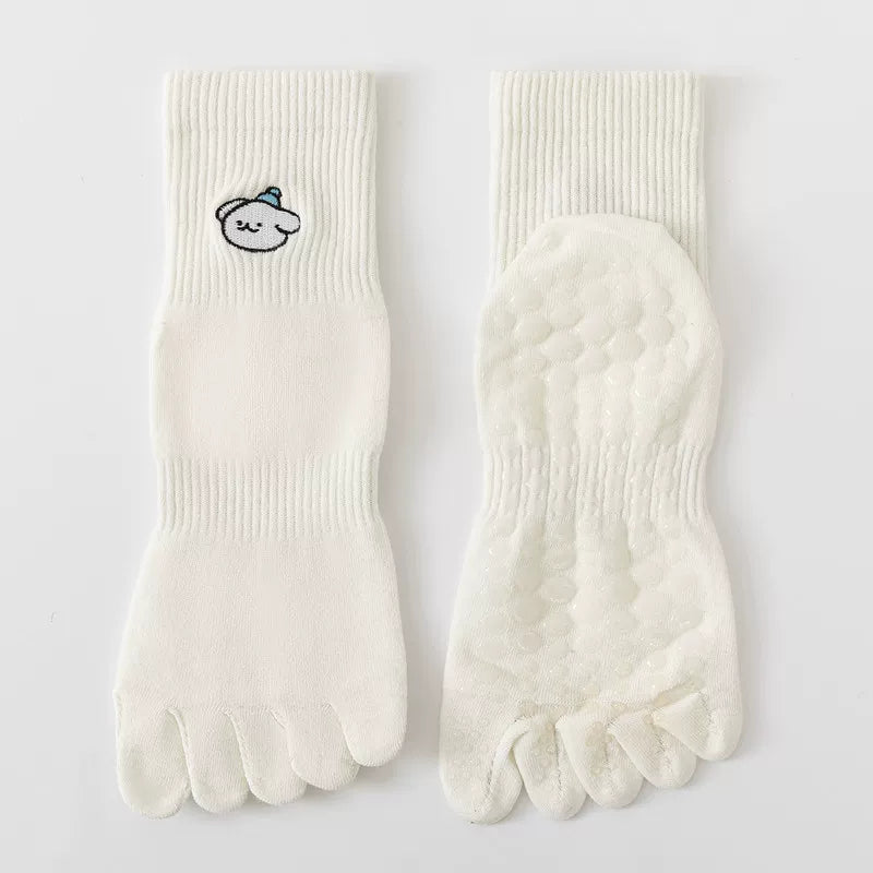 Crystorax | Five-Toe Yoga Mid-Calf Socks for Women, Non-Slip Split-Toe Pilates Socks for Spring and Autumn Fitness