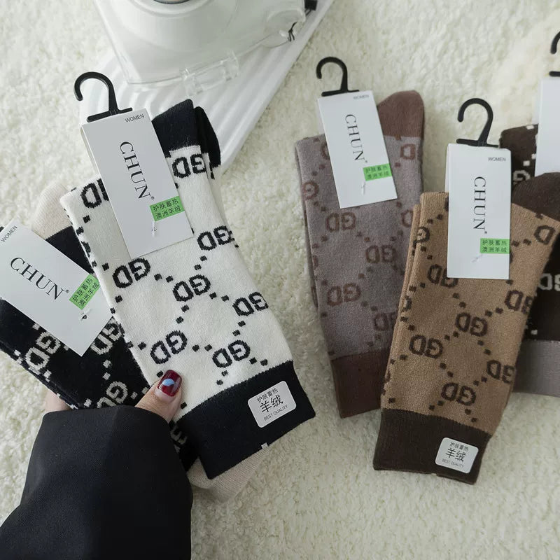 Crystorax | 5 Pairs Women’s Thick Mid-Calf Socks for Winter Wear