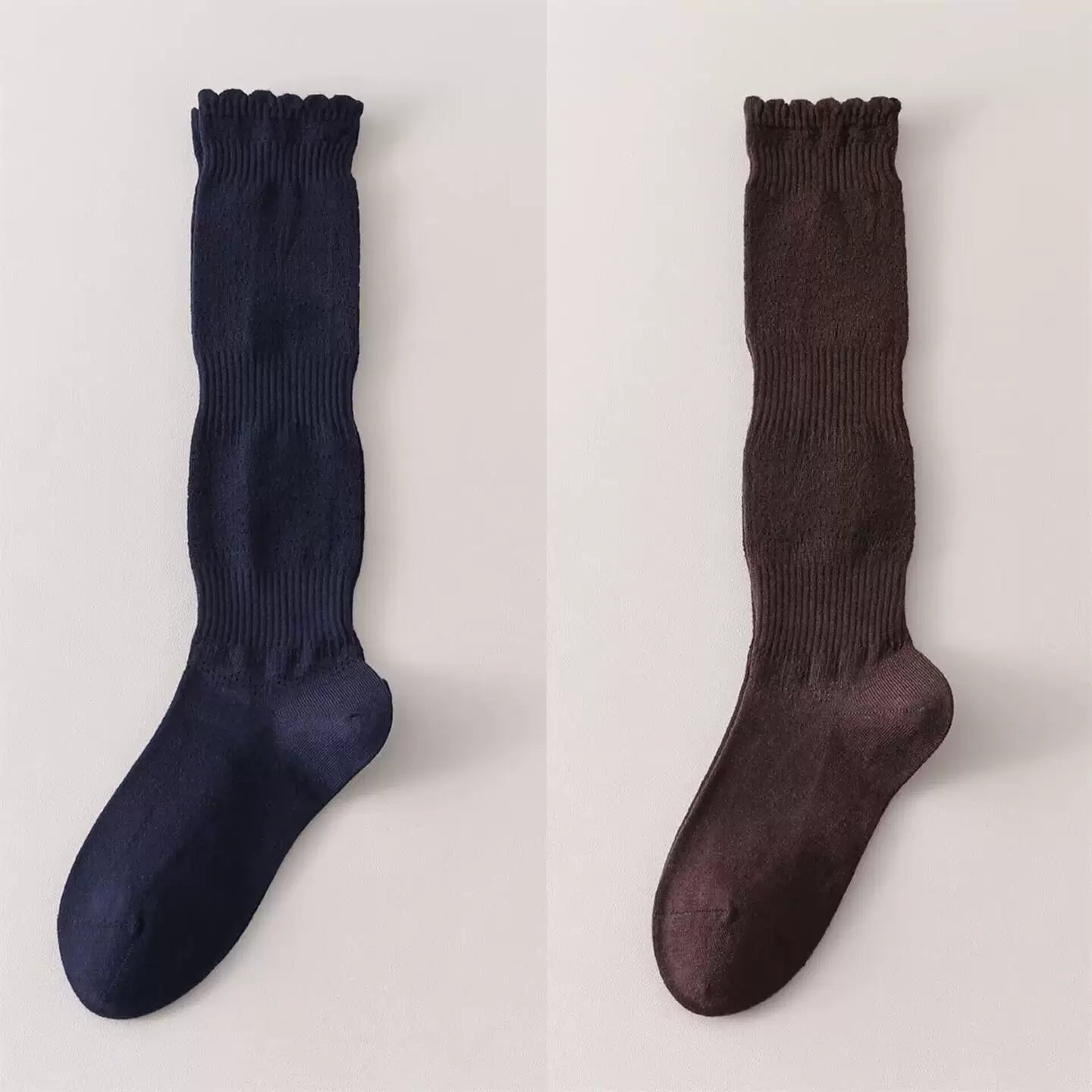 Crystorax | Women’s Merino Wool Calf Socks with Lace Knit Detail
