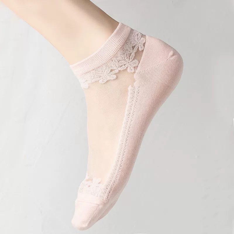 Crystorax | Ultra-Thin Transparent Summer No-Show Socks for Women, Breathable Crystal Silk Boat Socks with Soft Cotton Sole