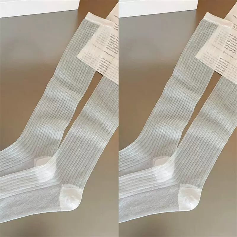 Crystorax | Women’s Thin Calf Socks with Vertical Knit Texture for Summer