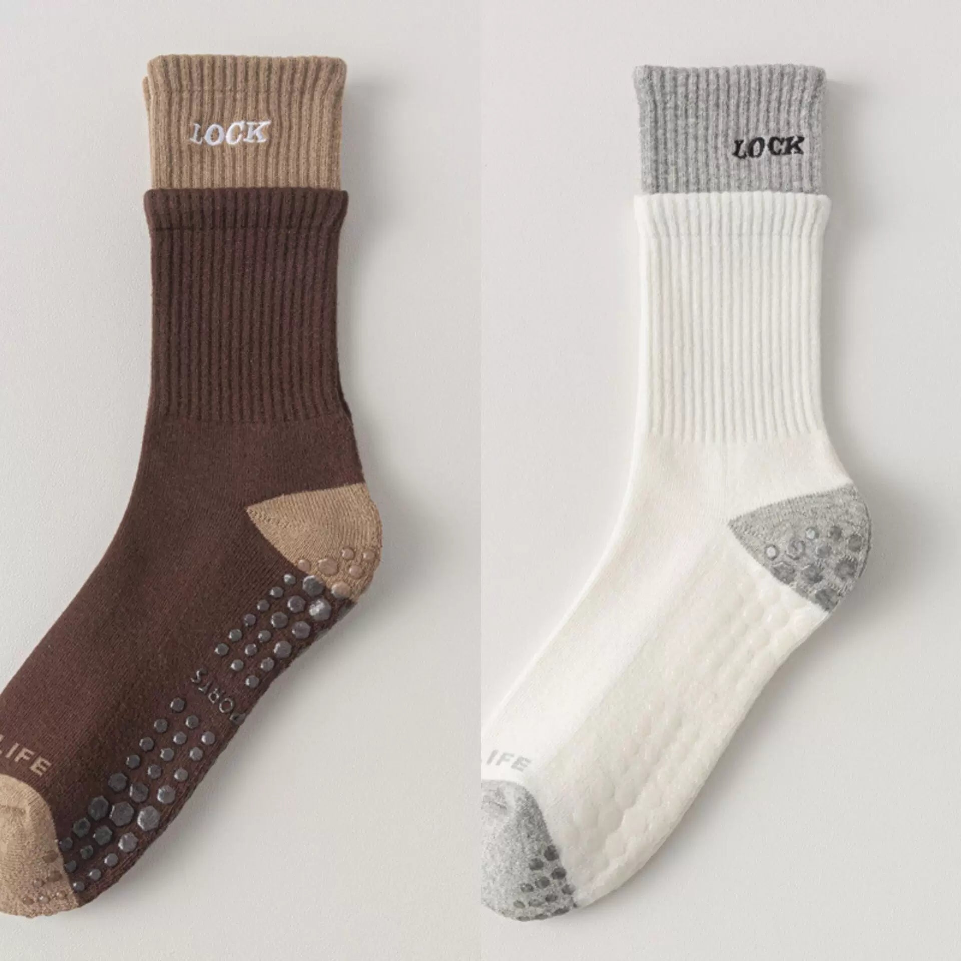 Crystorax | Thick Terry Mid-Calf Yoga Socks for Women, Non-Slip Cotton Pilates Socks for Autumn and Winter Indoor Fitness