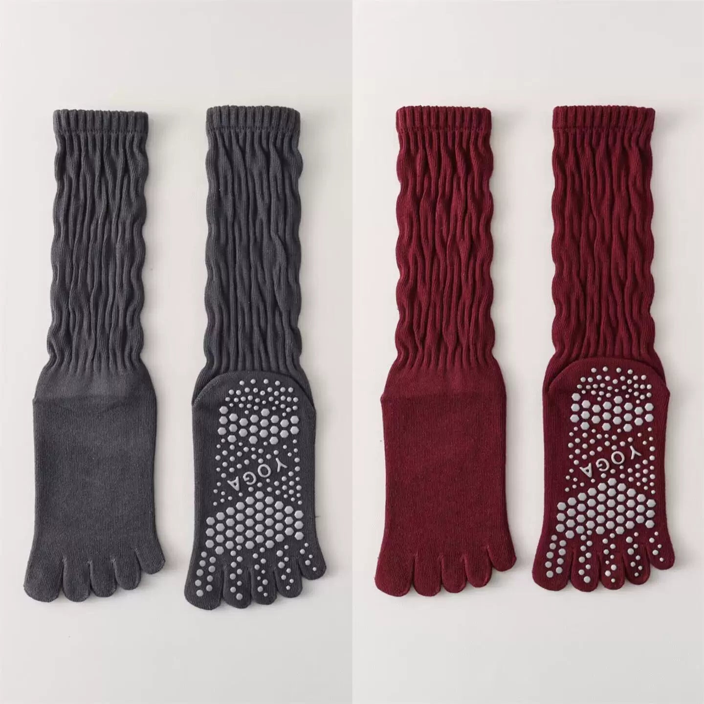 Crystorax | Five-Toe Yoga Mid-Calf Socks for Women, Non-Slip Pilates and Fitness Socks with Breathable Design