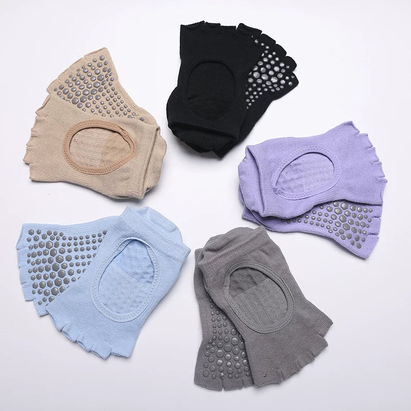 Crystorax | 2-Pack Lightweight Cotton Toe Yoga Socks for Women, Non-Slip Spring Summer Pilates Socks for Indoor Fitness