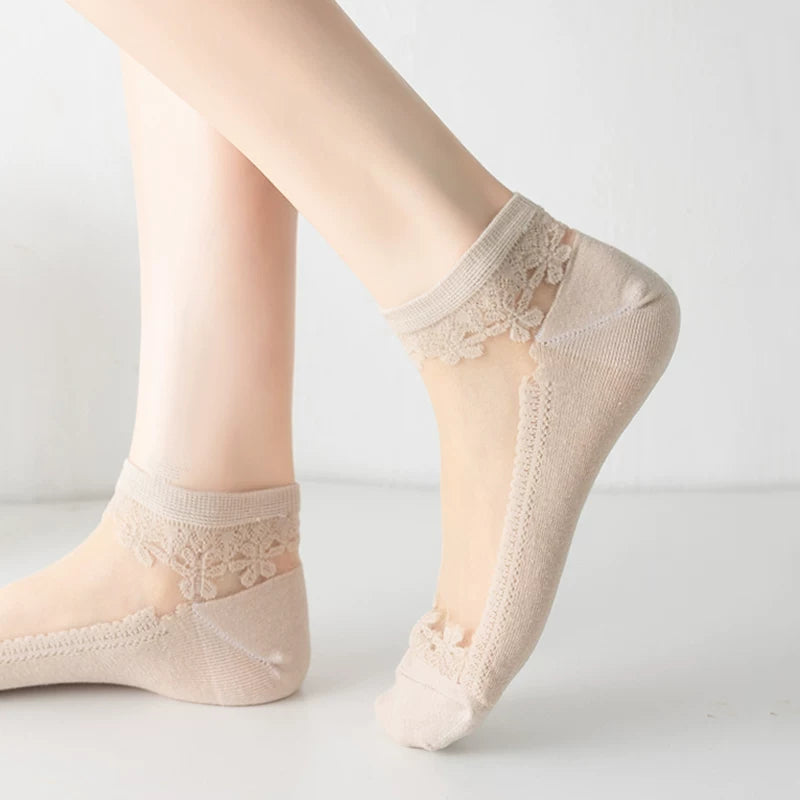 Crystorax | Ultra-Thin Transparent Summer No-Show Socks for Women, Breathable Crystal Silk Boat Socks with Soft Cotton Sole
