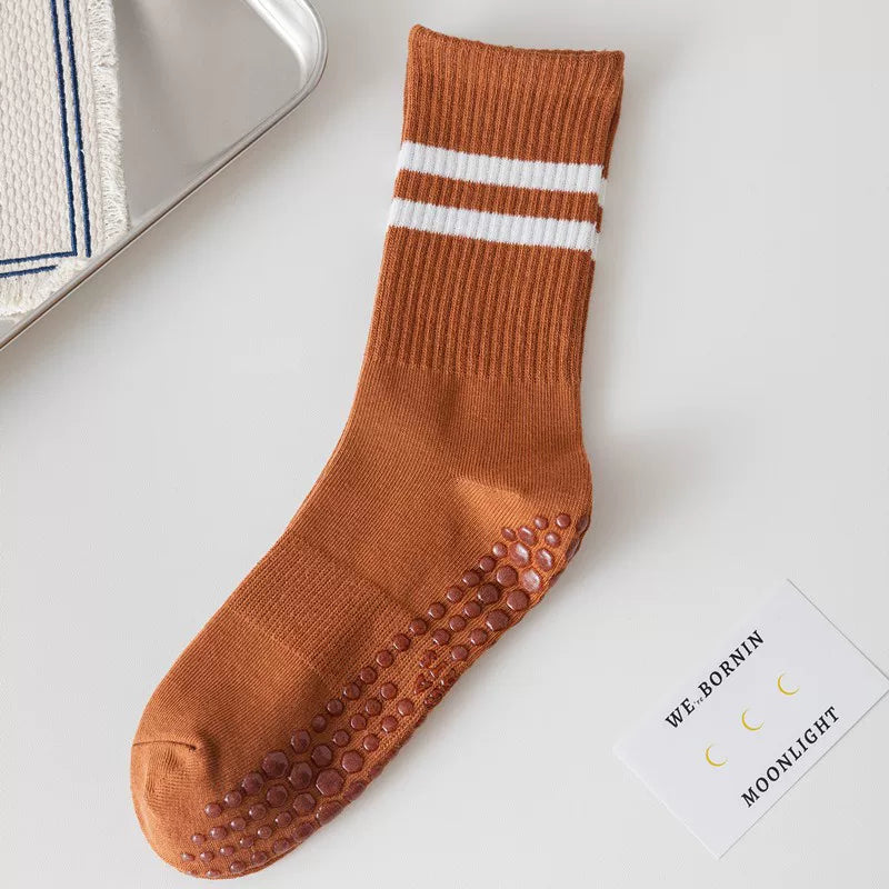 Crystorax | Solid Color Non-Slip Mid-Calf Yoga Socks for Women, Lightweight Spring and Autumn Pilates Fitness Socks