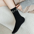 Crystorax | Black Pearl Smiley Mid-Calf Socks for Women, Japanese-Inspired British Style Socks for Leather Shoes