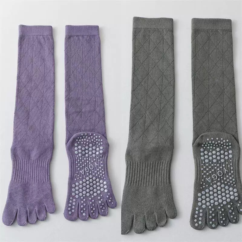 Crystorax | Long Tube Five-Toe Yoga Socks for Women, Non-Slip Split-Toe Mid-Calf Socks for Pilates and Floor Training