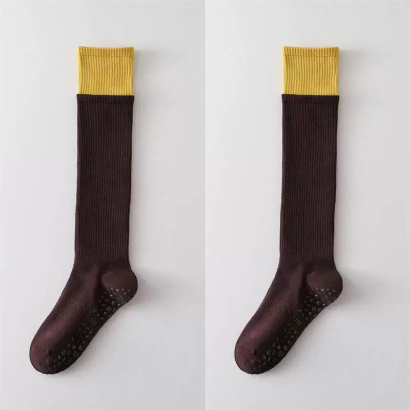 Crystorax | Long Tube Non-Slip Yoga Socks for Women, Double-Cuff Mid-Calf Socks for Pilates and Indoor Fitness