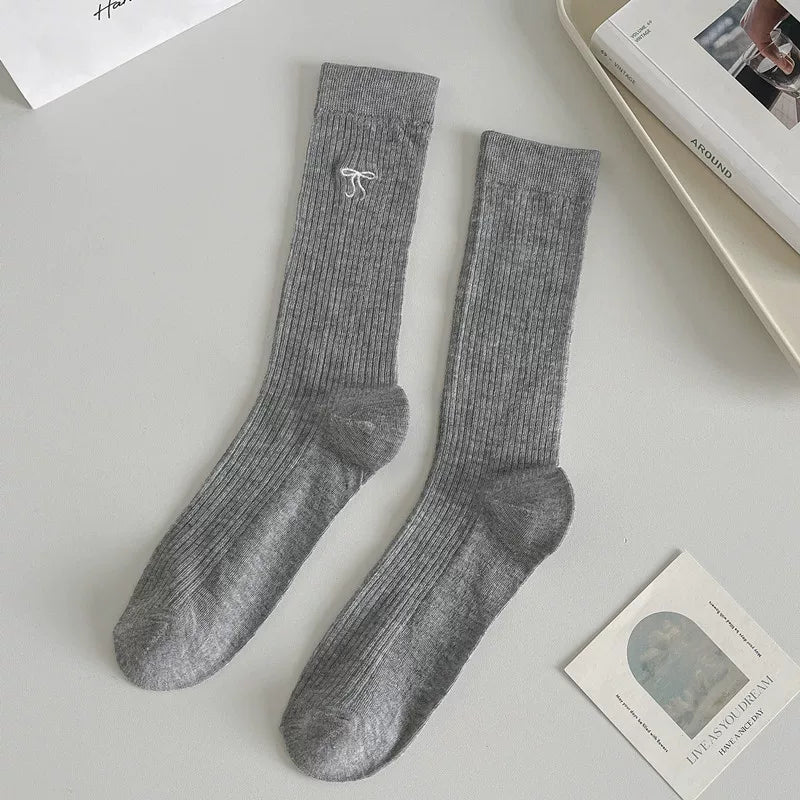 Crystorax | Women’s Ballet Bow Mid-Calf Socks with Lightweight Cotton Knit