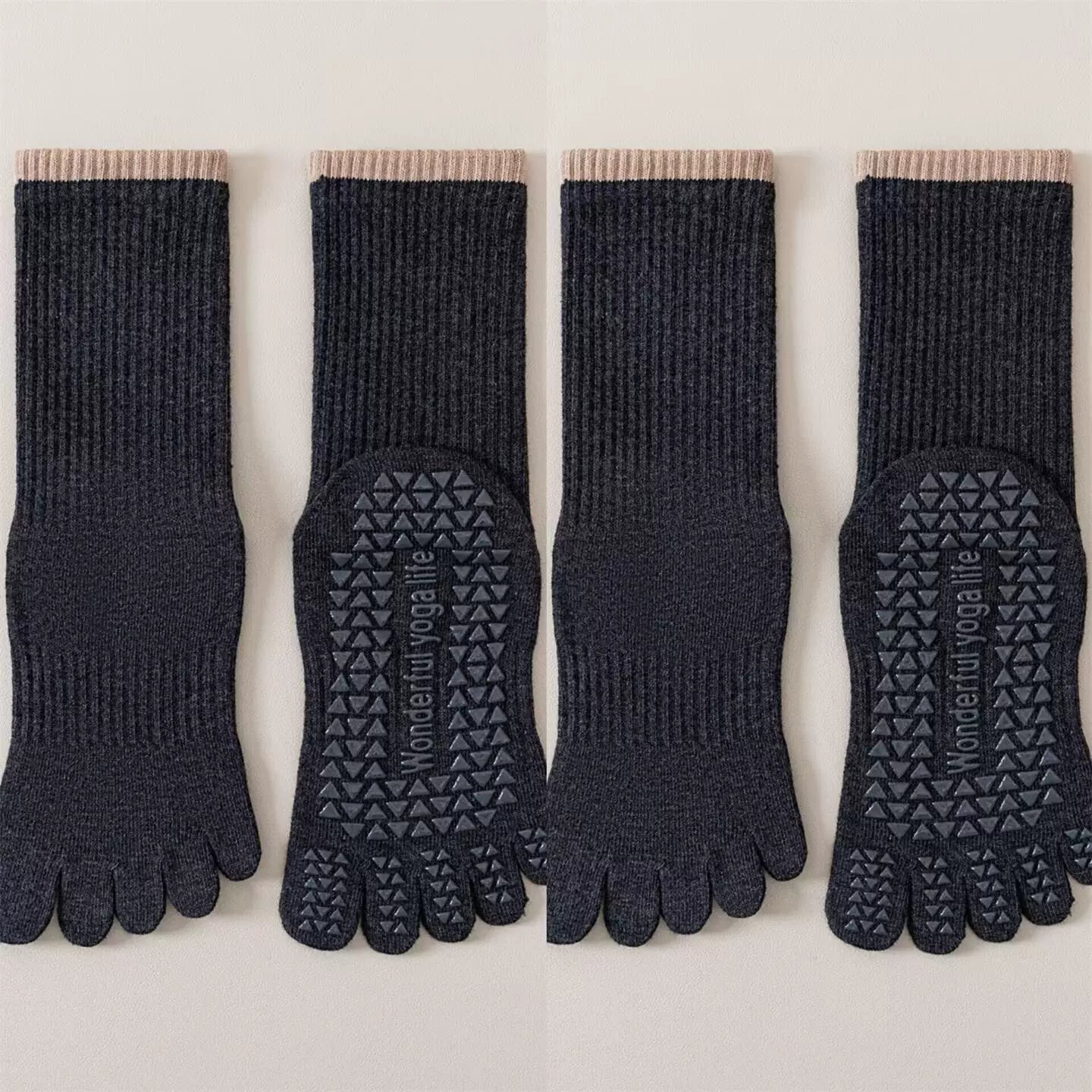 Crystorax | Striped Five-Toe Yoga Socks for Women, Non-Slip Mid-Calf Socks for Pilates, Dance, and Fitness