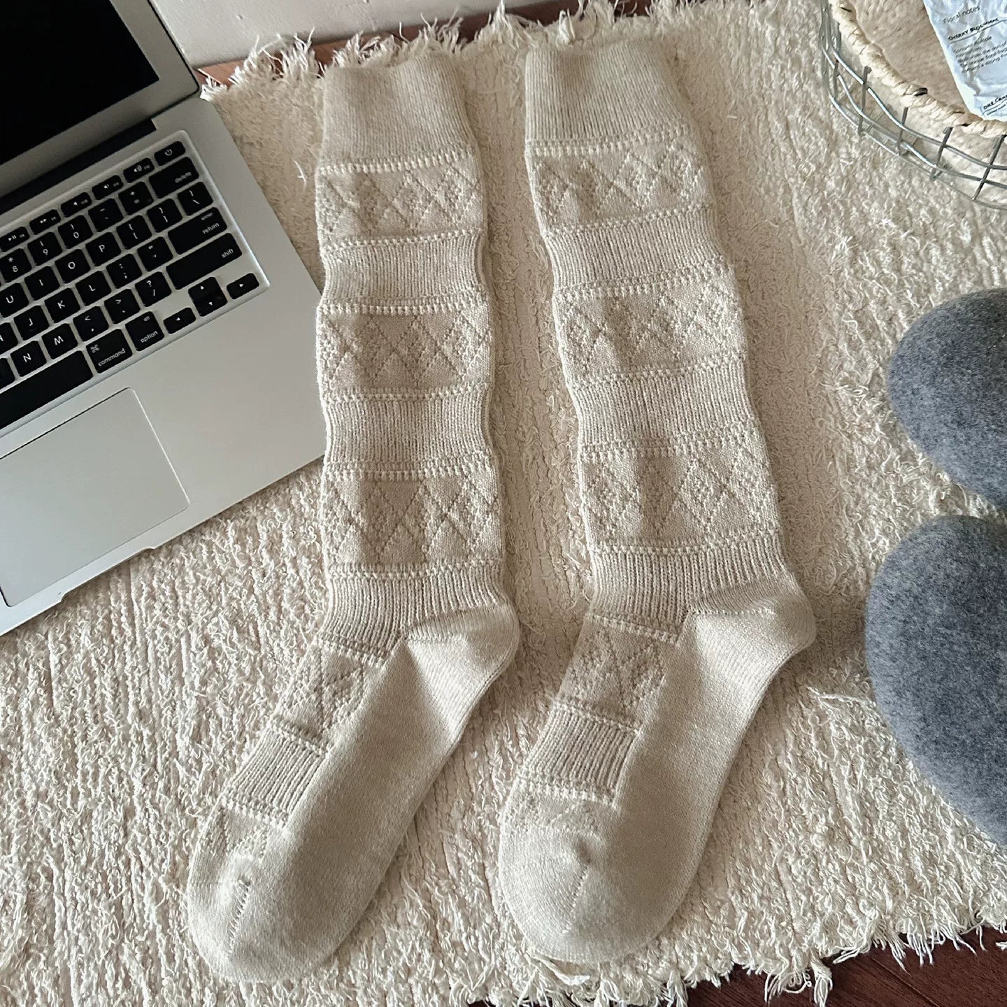 Crystorax | Warm Velvet Diamond Knit Mid-Calf Socks for Women, Korean Retro Pile Socks for Autumn and Winter