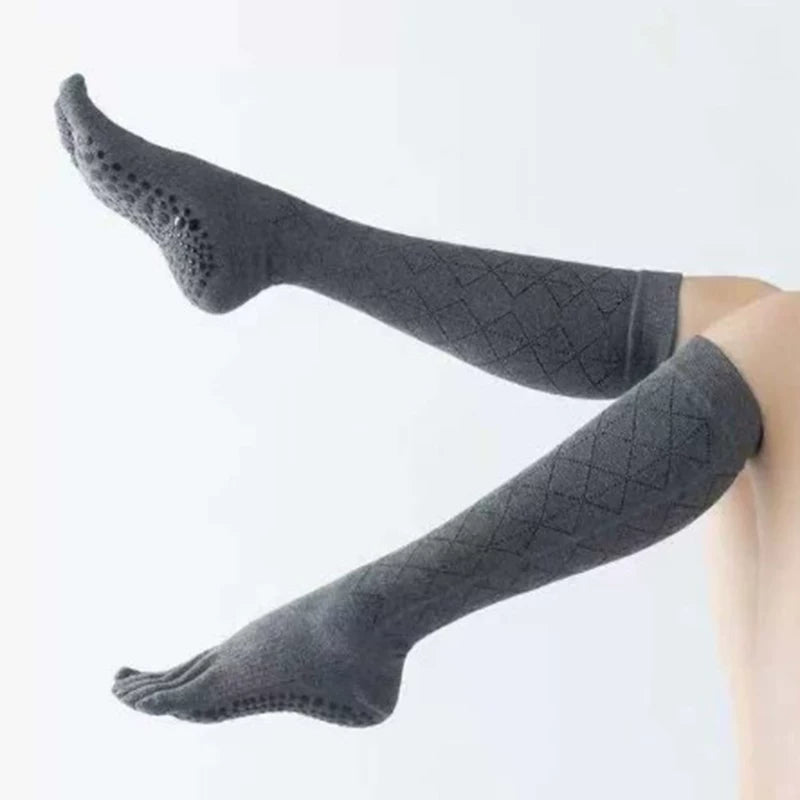 Crystorax | Five-Toe Non-Slip Yoga Socks for Women, Cotton Mid-Calf Pilates and Dance Socks for Indoor Fitness