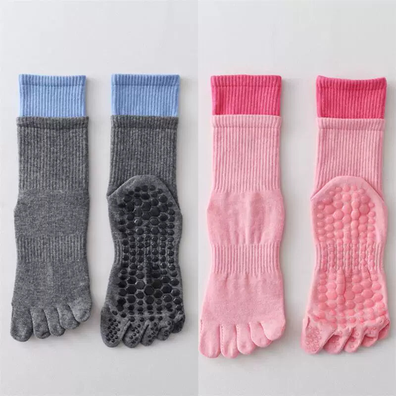 Crystorax | Five-Toe Mid-Calf Yoga Socks for Women, Non-Slip Split-Toe Pilates Socks for Indoor Fitness and Dance
