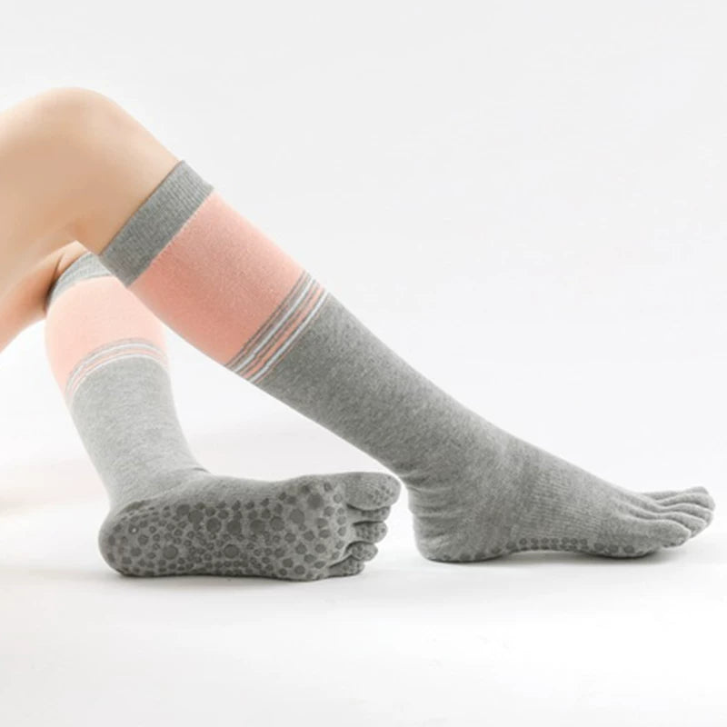 Crystorax | Five-Toe Non-Slip Yoga Socks for Women, Cotton Mid-Calf Pilates and Dance Socks for Indoor Fitness