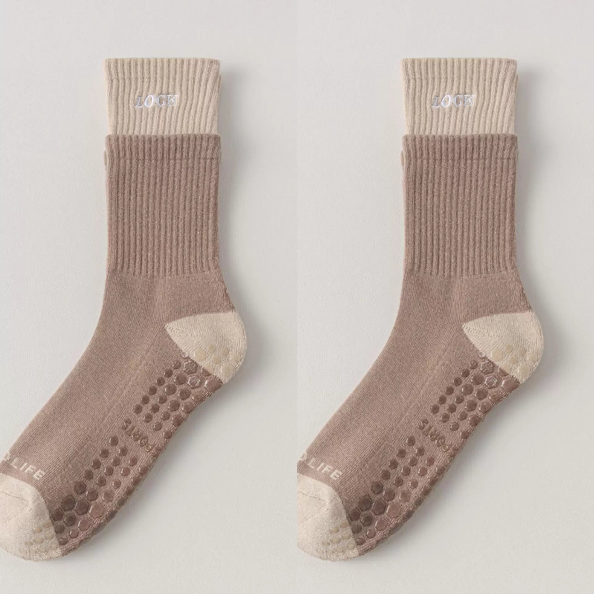 Crystorax | Thick Terry Mid-Calf Yoga Socks for Women, Non-Slip Cotton Pilates Socks for Autumn and Winter Indoor Fitness