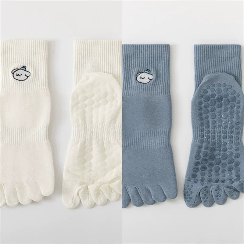 Crystorax | Five-Toe Yoga Mid-Calf Socks for Women, Non-Slip Split-Toe Pilates Socks for Spring and Autumn Fitness