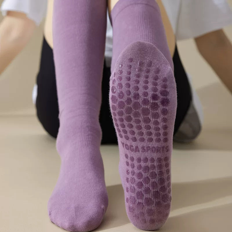 Crystorax | Non-Slip Mid-Calf Yoga Socks for Women, Long Tube Pilates and Dance Socks for Fitness Training