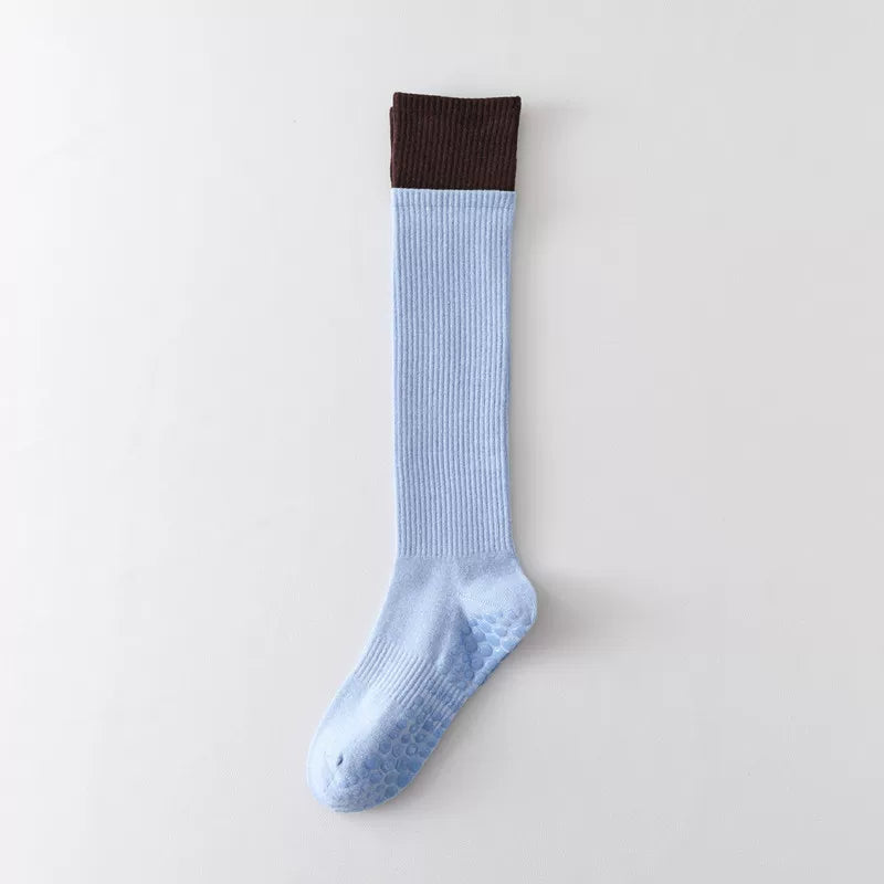Crystorax | Long Tube Non-Slip Yoga Socks for Women, Double-Cuff Mid-Calf Socks for Pilates and Indoor Fitness