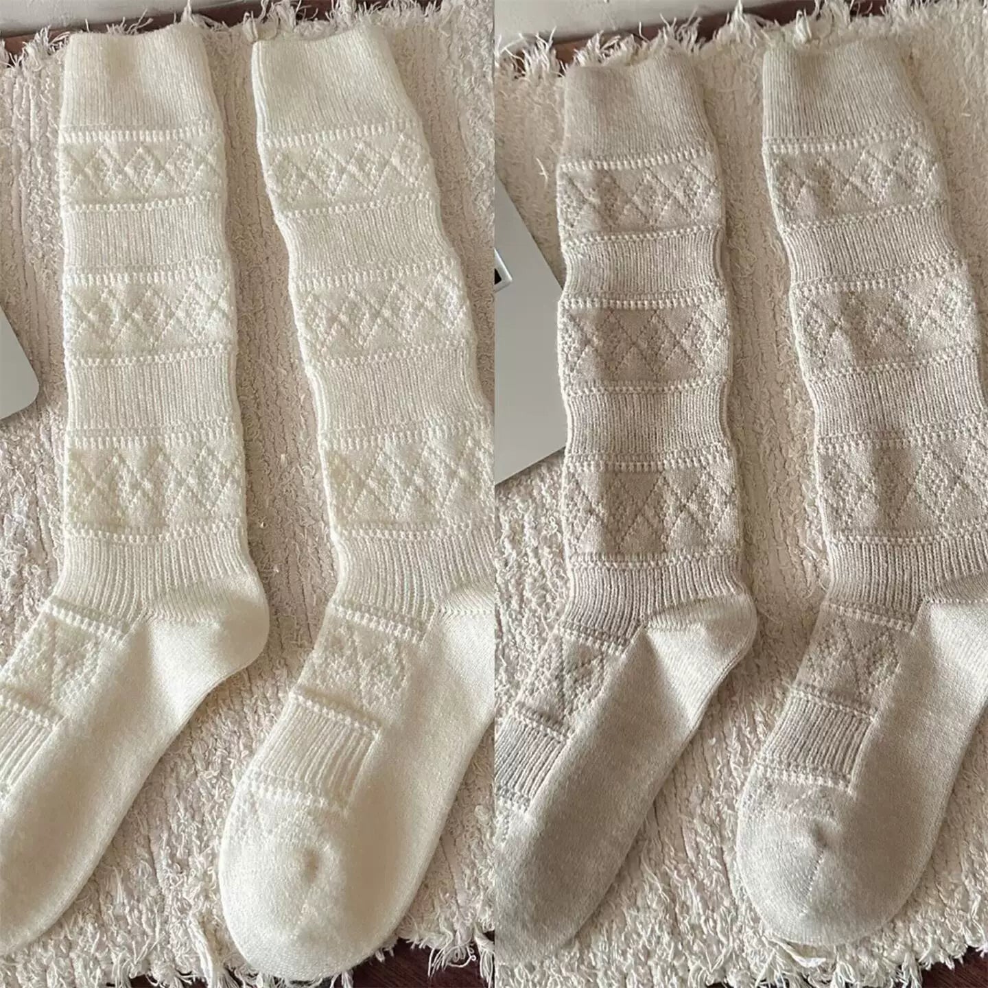 Crystorax | Warm Velvet Diamond Knit Mid-Calf Socks for Women, Korean Retro Pile Socks for Autumn and Winter