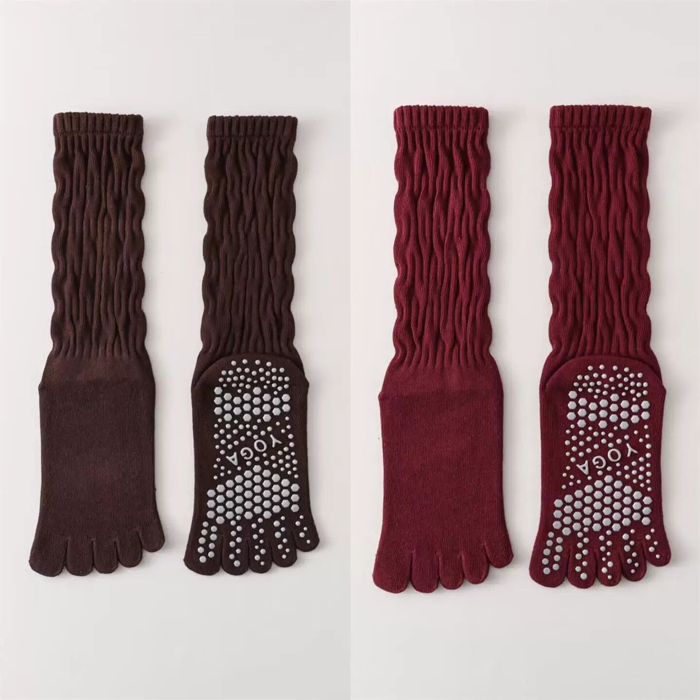 Crystorax | Five-Toe Yoga Mid-Calf Socks for Women, Non-Slip Pilates and Fitness Socks with Breathable Design