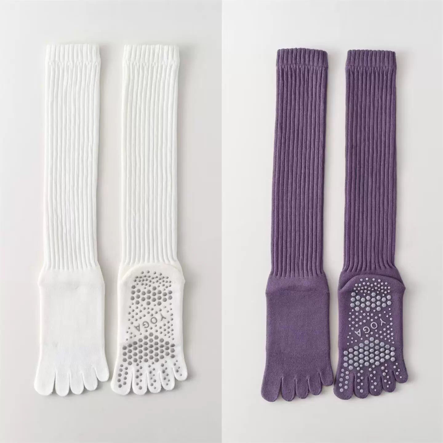 Crystorax | Thick Five-Toe Yoga Long Tube Socks for Women, Non-Slip Split-Toe Pilates Socks for Autumn and Winter