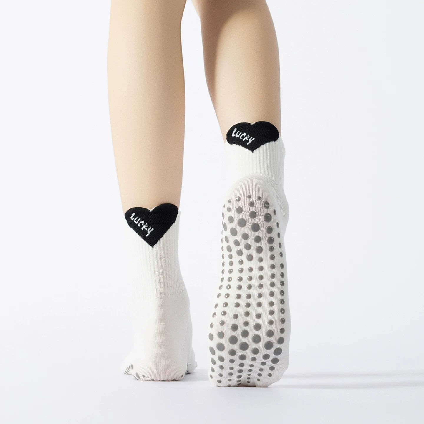 Crystorax | Heart Contrast Non-Slip Yoga Socks for Women, Short Summer Pilates Socks for Indoor Fitness