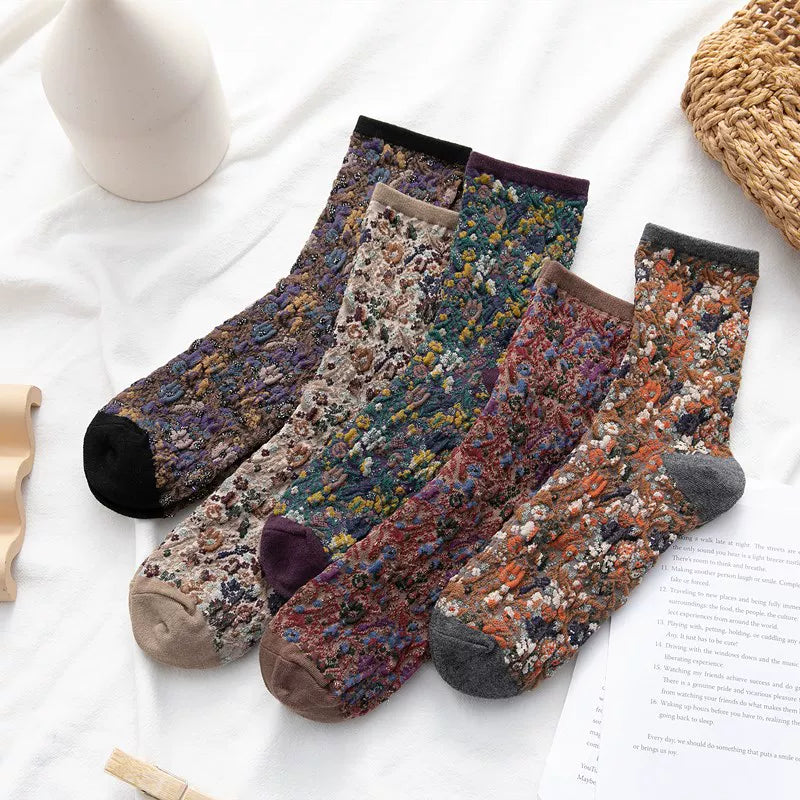 Crystorax | Women’s Cotton Mid-Calf Socks with Lace Trim for Autumn Winter