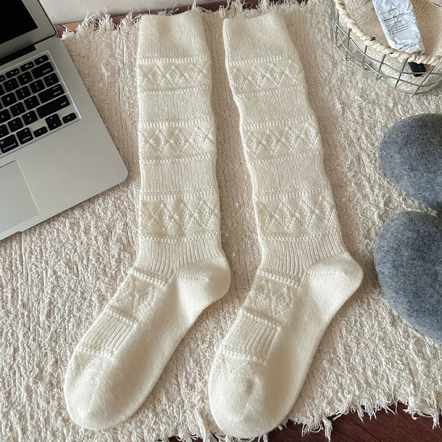 Crystorax | Warm Velvet Diamond Knit Mid-Calf Socks for Women, Korean Retro Pile Socks for Autumn and Winter