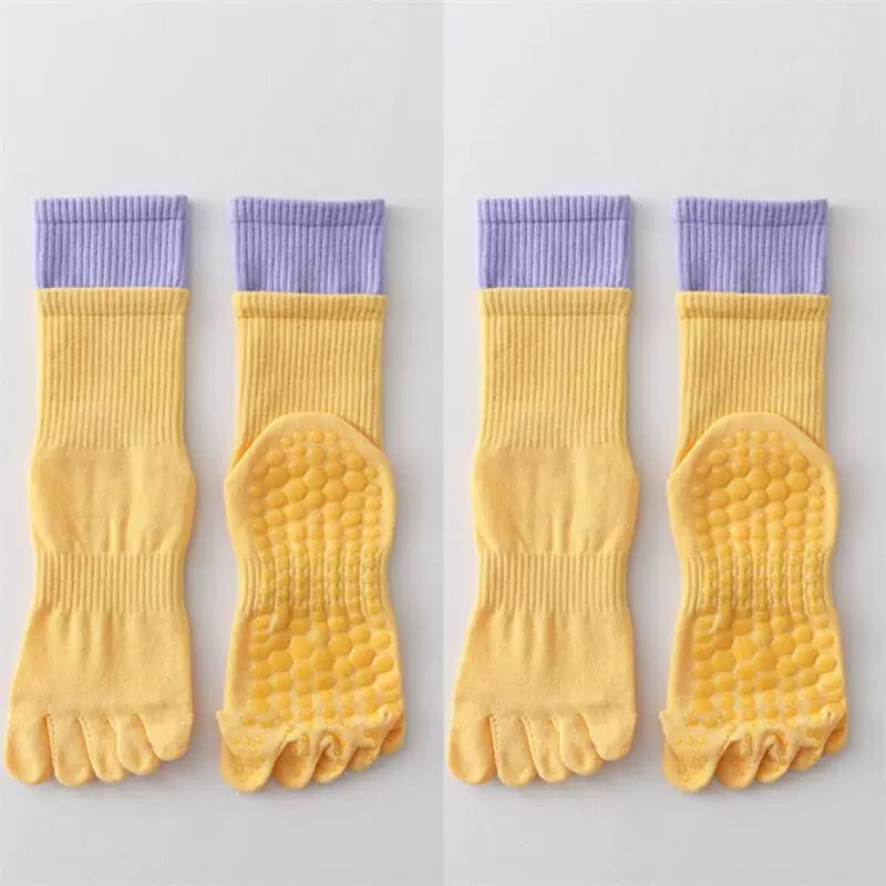Crystorax | Five-Toe Mid-Calf Yoga Socks for Women, Non-Slip Split-Toe Pilates Socks for Indoor Fitness and Dance