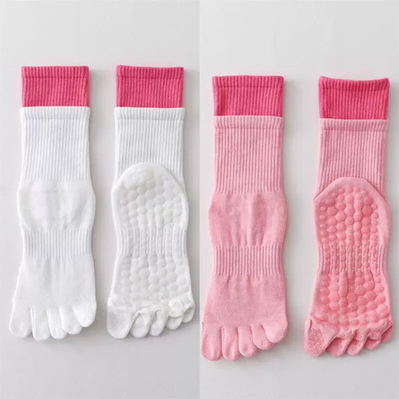 Crystorax | Five-Toe Mid-Calf Yoga Socks for Women, Non-Slip Split-Toe Pilates Socks for Indoor Fitness and Dance