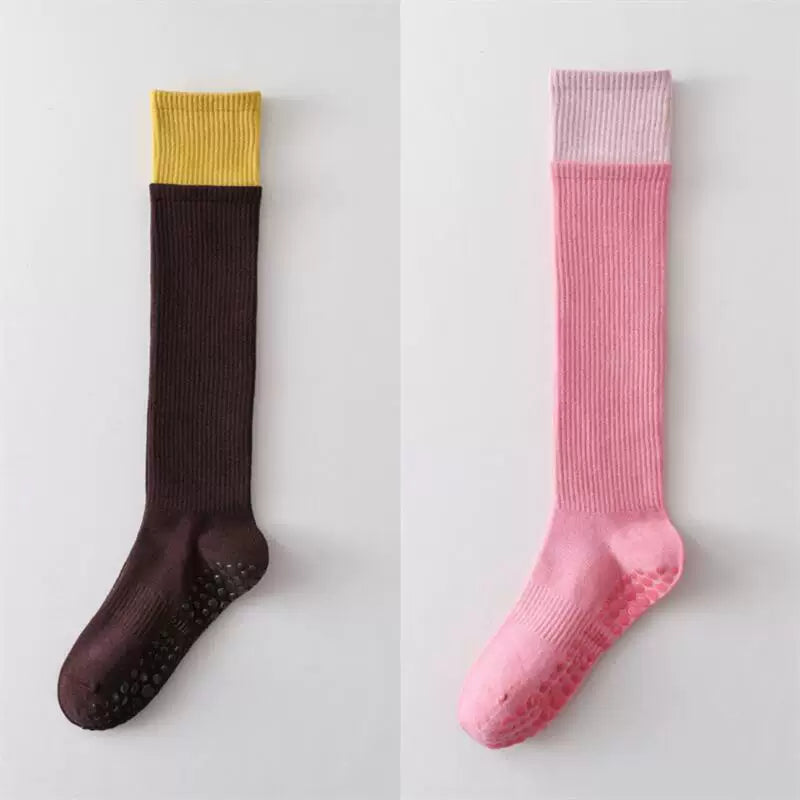 Crystorax | Long Tube Non-Slip Yoga Socks for Women, Double-Cuff Mid-Calf Socks for Pilates and Indoor Fitness