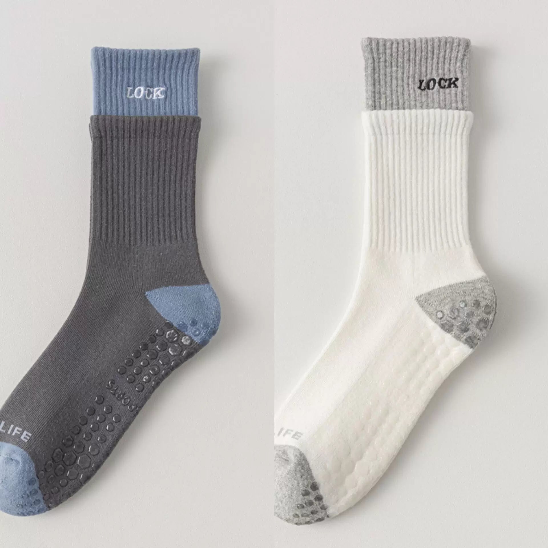 Crystorax | Thick Terry Mid-Calf Yoga Socks for Women, Non-Slip Cotton Pilates Socks for Autumn and Winter Indoor Fitness