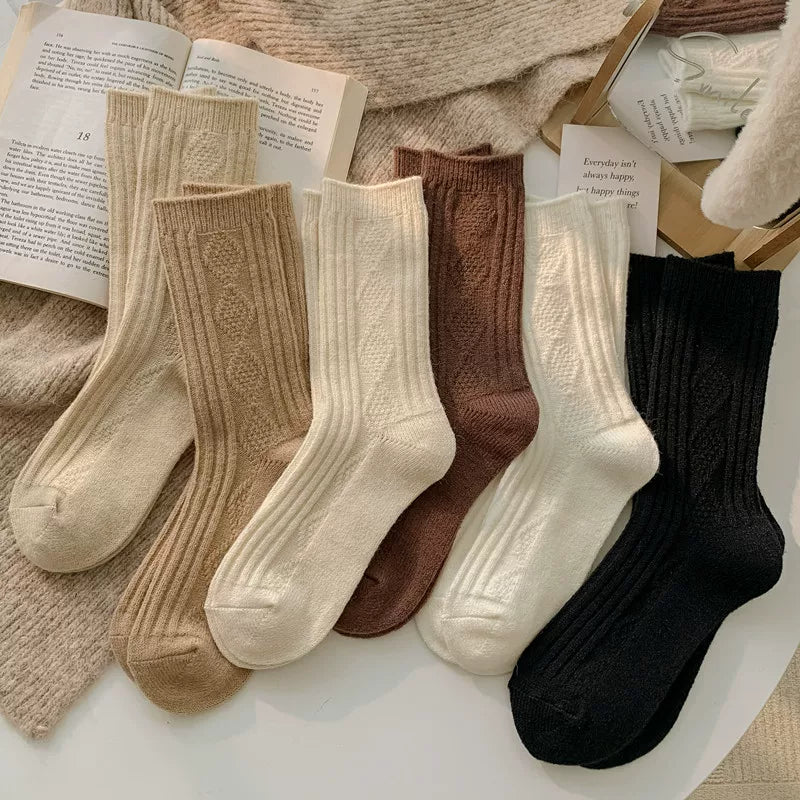 Crystorax | Textured Knit Mid-Calf Socks with Soft Pile for Women