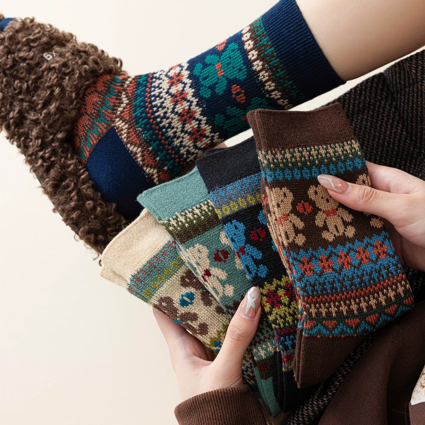 Crystorax | Thick Cotton Mid-Calf Socks with Double-Knit Pile for Women