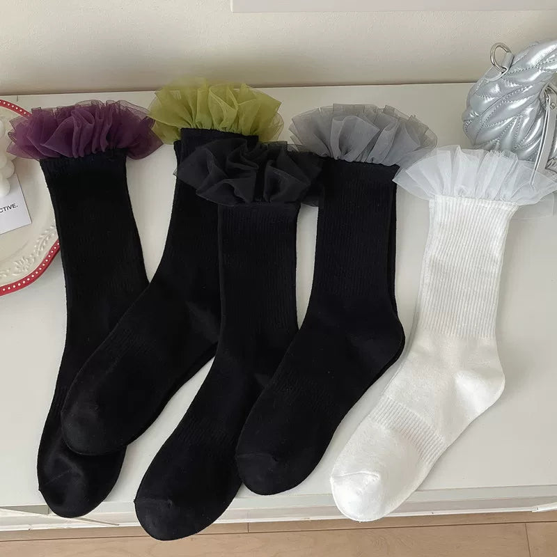 Crystorax | Women’s Knee-High Socks with Lace Spliced Knit Panels