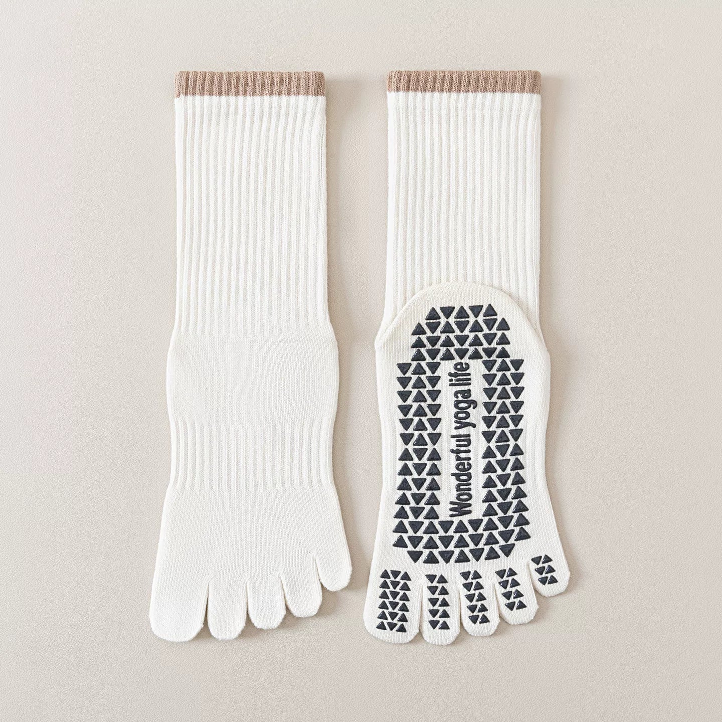 Crystorax | Striped Five-Toe Yoga Socks for Women, Non-Slip Mid-Calf Socks for Pilates, Dance, and Fitness