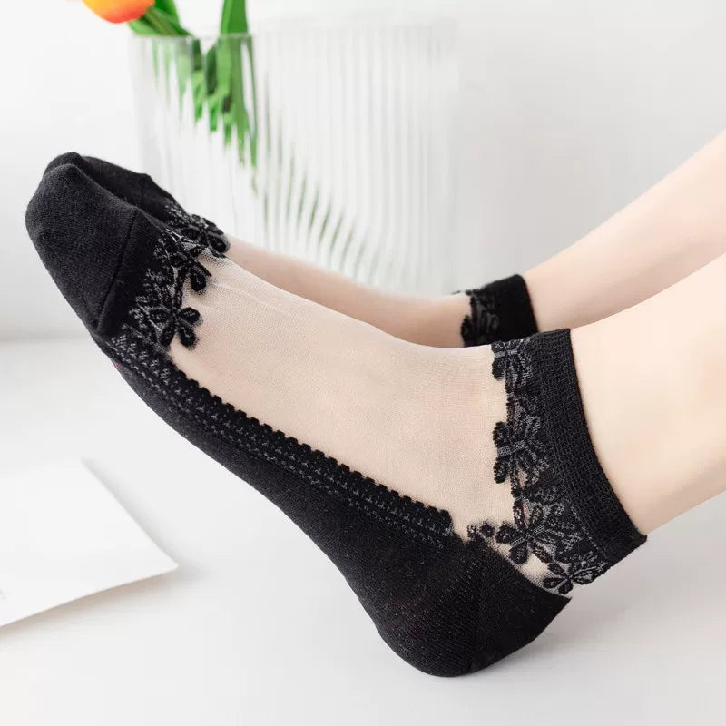 Crystorax | Ultra-Thin Transparent Summer No-Show Socks for Women, Breathable Crystal Silk Boat Socks with Soft Cotton Sole