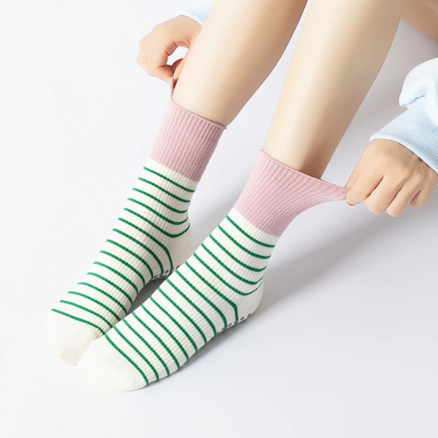 Crystorax | Striped Contrast Non-Slip Yoga Socks for Women, Lightweight Summer Pilates Socks for Indoor Fitness