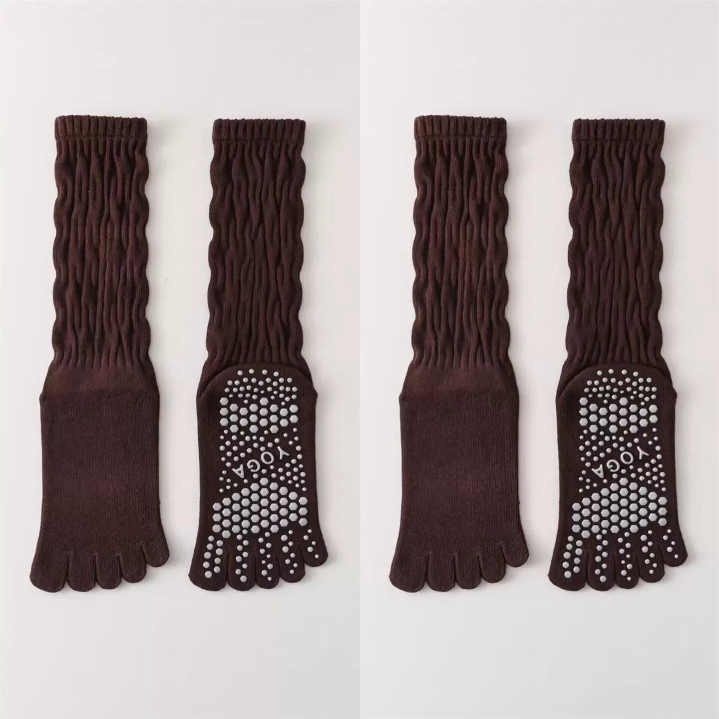 Crystorax | Five-Toe Yoga Mid-Calf Socks for Women, Non-Slip Pilates and Fitness Socks with Breathable Design