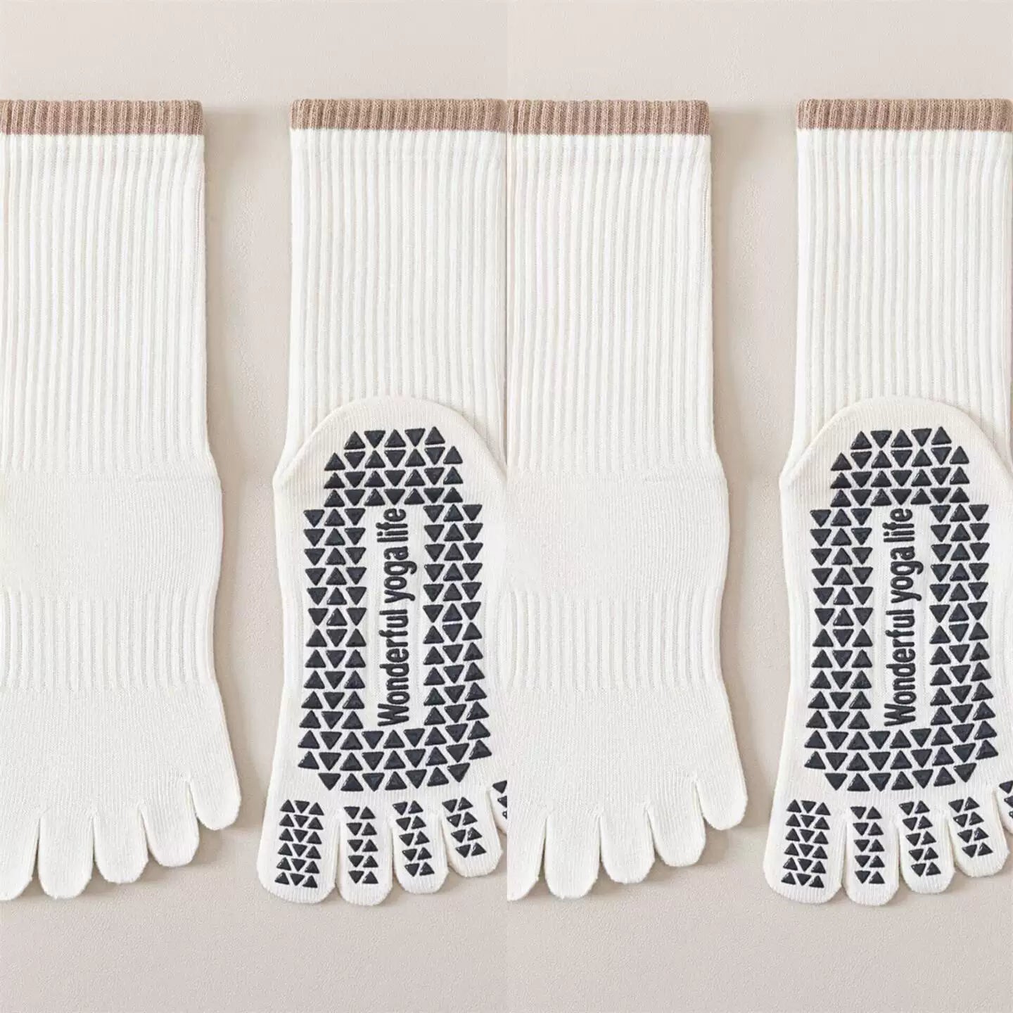 Crystorax | Striped Five-Toe Yoga Socks for Women, Non-Slip Mid-Calf Socks for Pilates, Dance, and Fitness