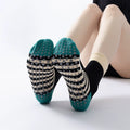 Crystorax | Contrast Stripe Non-Slip Yoga Socks for Women, Mid-Calf Pilates Socks for Indoor Fitness and Floor Training