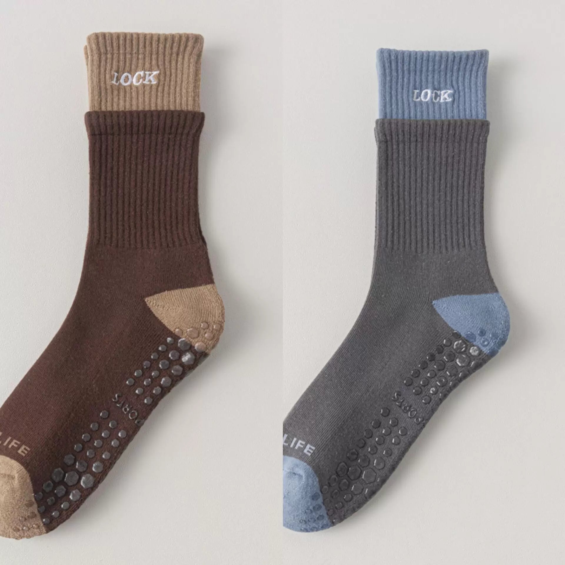 Crystorax | Thick Terry Mid-Calf Yoga Socks for Women, Non-Slip Cotton Pilates Socks for Autumn and Winter Indoor Fitness