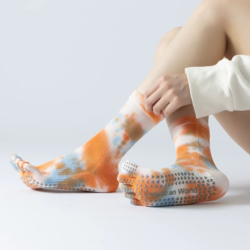 Crystorax | Non-Slip Split-Toe Mid-Calf Yoga Socks for Women, Warm Pilates Socks for Winter Indoor Fitness