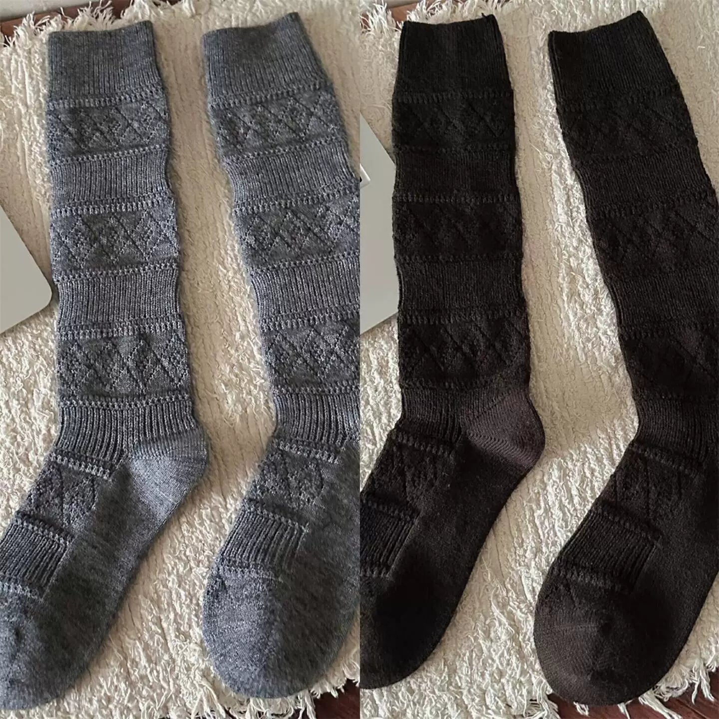 Crystorax | Warm Velvet Diamond Knit Mid-Calf Socks for Women, Korean Retro Pile Socks for Autumn and Winter