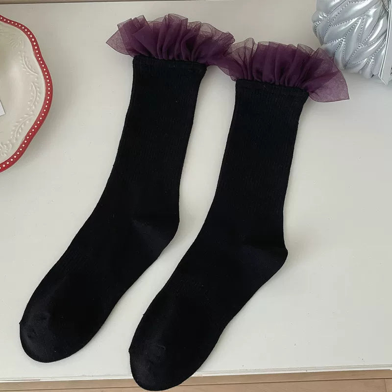 Crystorax | Women’s Knee-High Socks with Lace Spliced Knit Panels