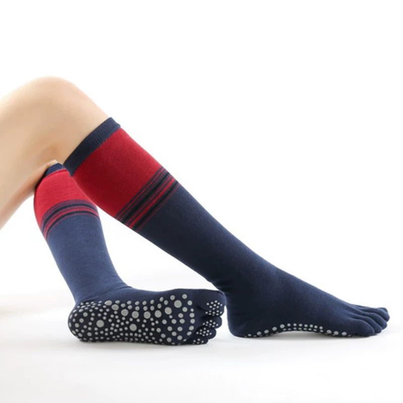 Crystorax | Five-Toe Non-Slip Yoga Socks for Women, Cotton Mid-Calf Pilates and Dance Socks for Indoor Fitness
